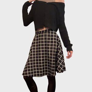 Black & White Grid Pattern Midi Skirt - Size M